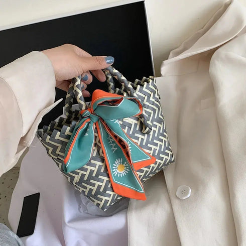 'Sonnet' Woven Ribbon Handbag - Celes Fashion